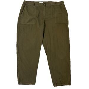 Eileen Fisher Organic Cotton Pants Womens 16W Green Pockets Tapered Ankle Casual